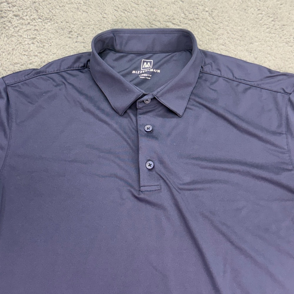 Mizzen+Main Polo Shirt Mens Large Navy Blue Short Sleeve Performance Golf 4451